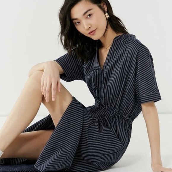 Urban Outfitters Pinstripe‎ Collarless Button Front Midi Dress Size XS - Picture 1 of 10